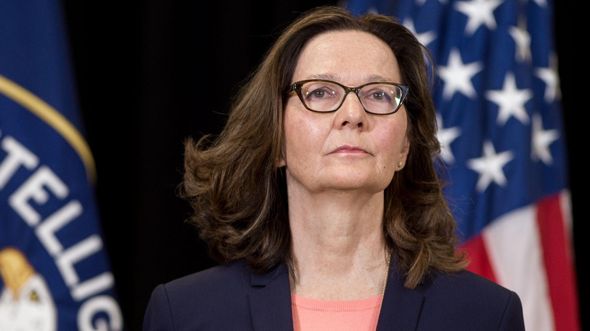 Gina Haspel, Director of the Central Intelligence Agency, stands after being sworn-in during a ceremony at CIA Headquarters