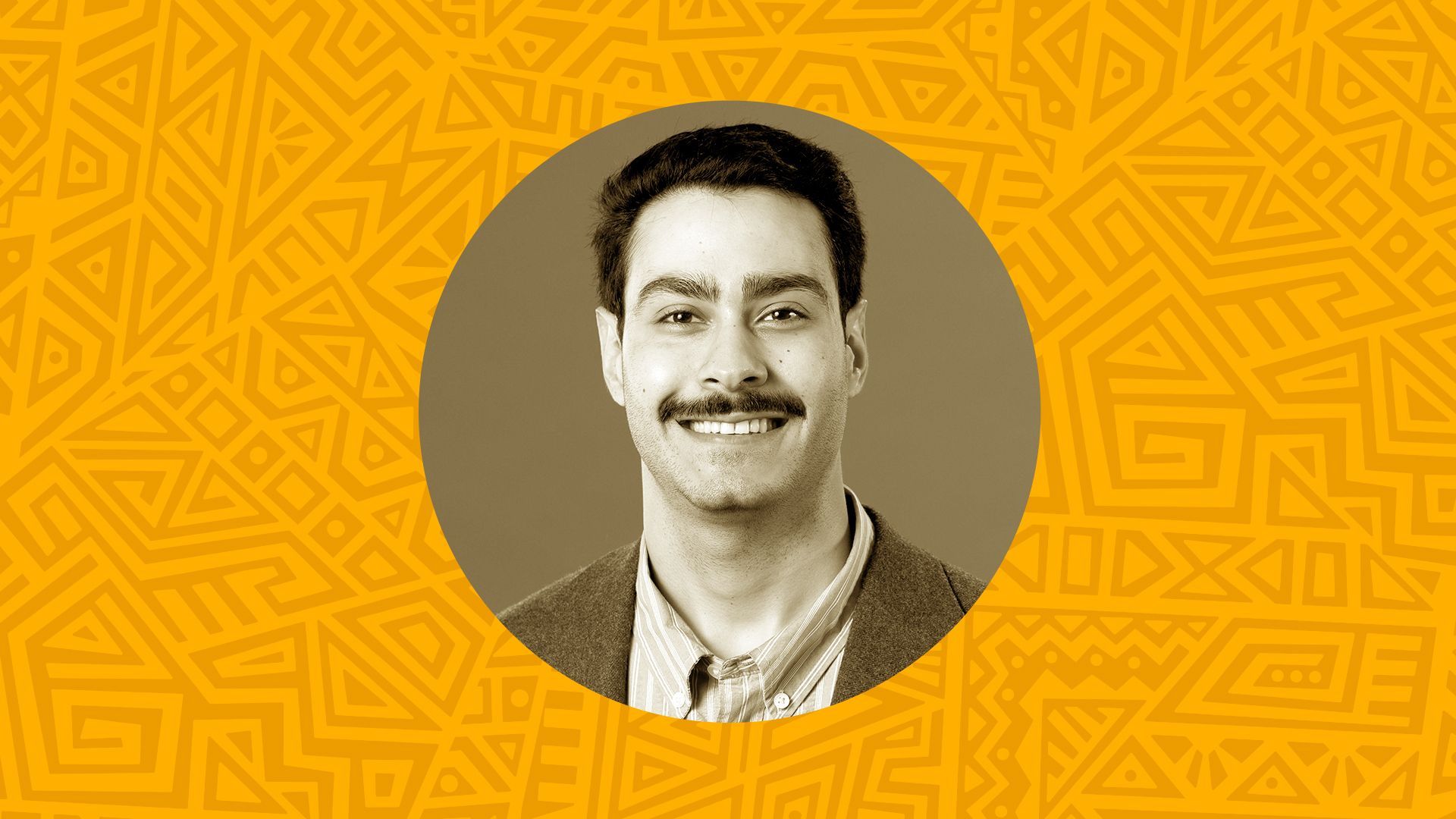 Photo illustration of Daniel Hernández Marrero in a circular frame surrounded by a patterned background.