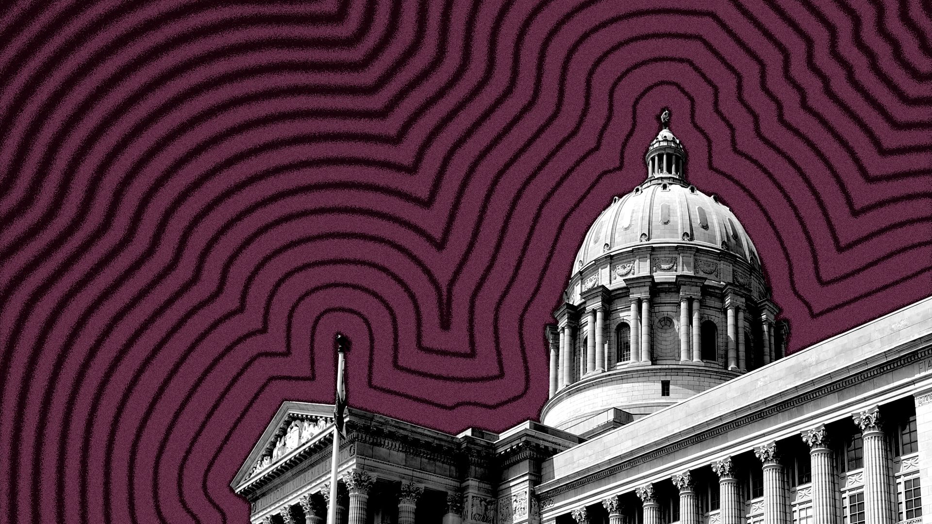 Photo illustration of the Missouri State Capitol with lines radiating from it.