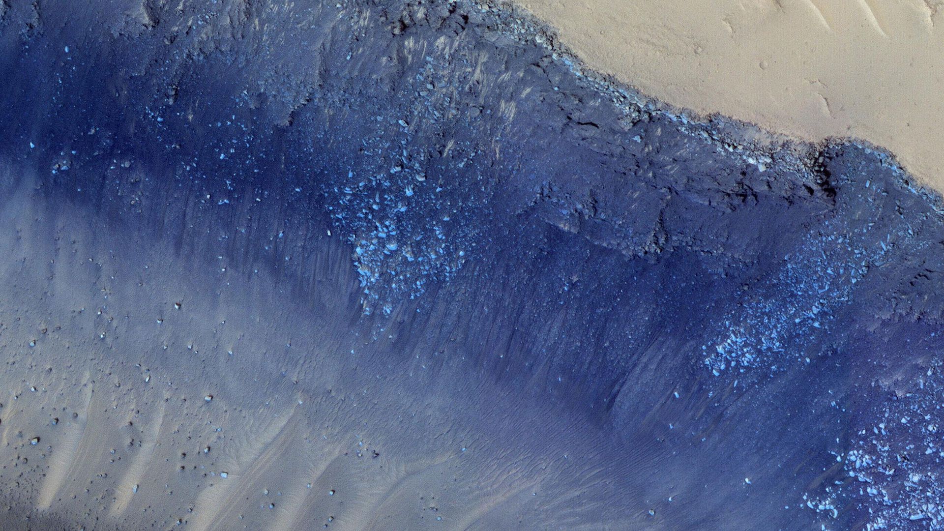 The surface of Mars seen in blue.