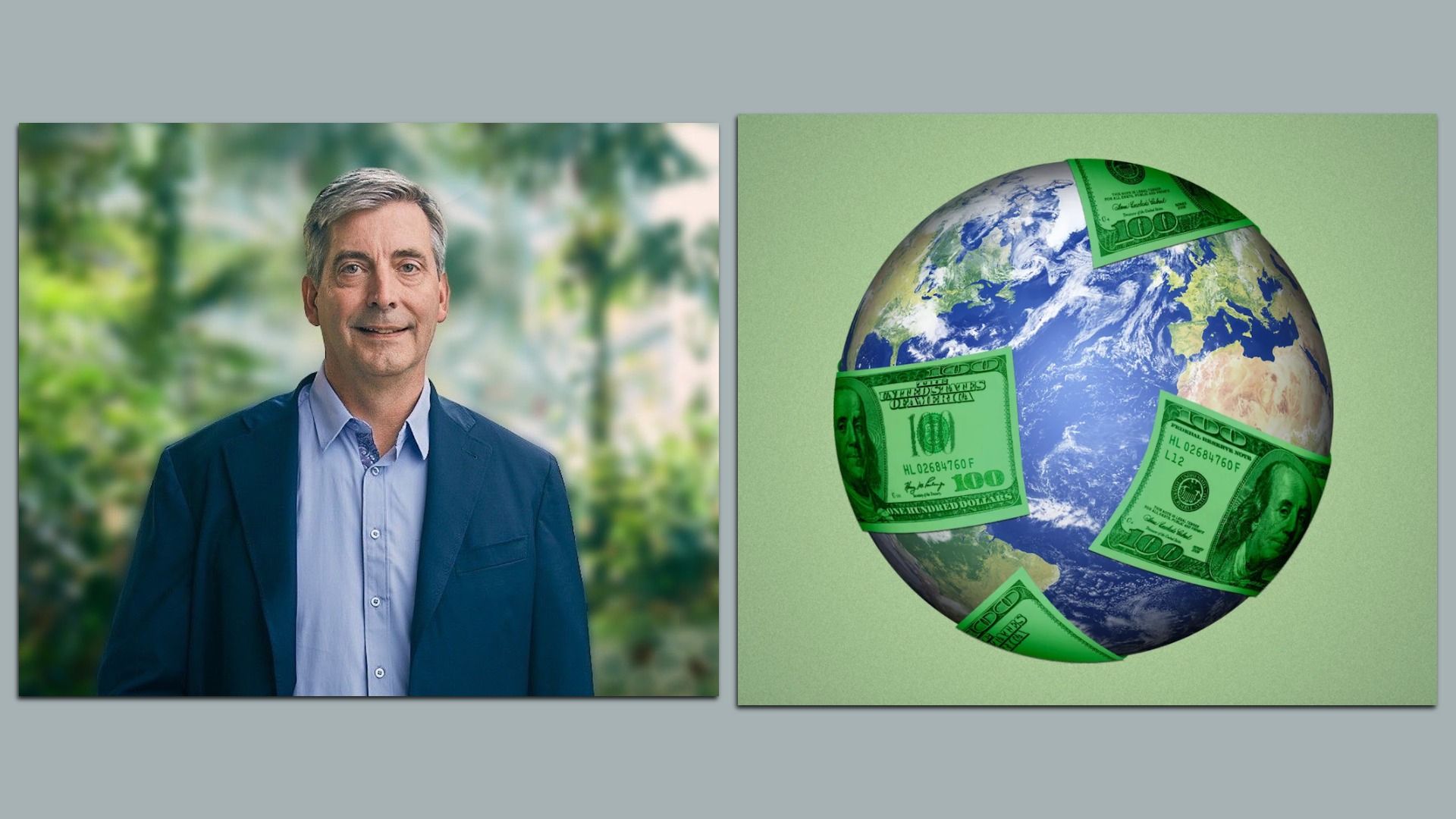 Bezos Earth Fund director and illustration of planet Earth