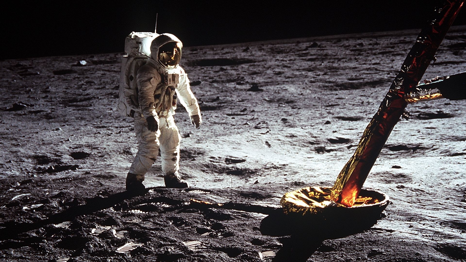 Buzz Aldrin on the surface of the Moon.