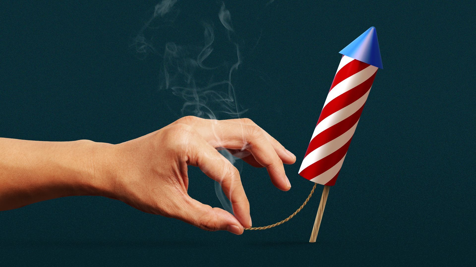 Illustration of a hand putting out a firecracker with their fingers. 