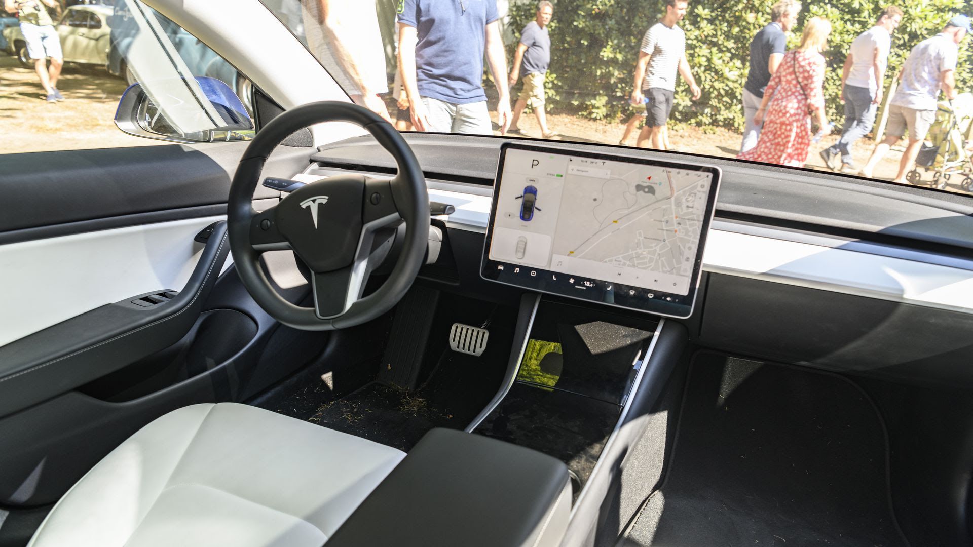 The inside of a Tesla Car.