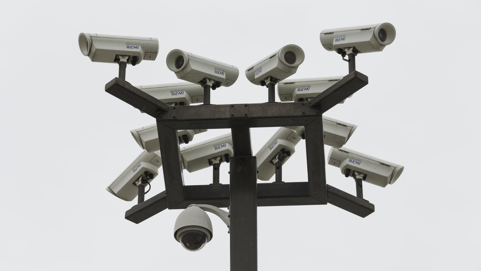 A security camera tower at a self- storage facility in California.
