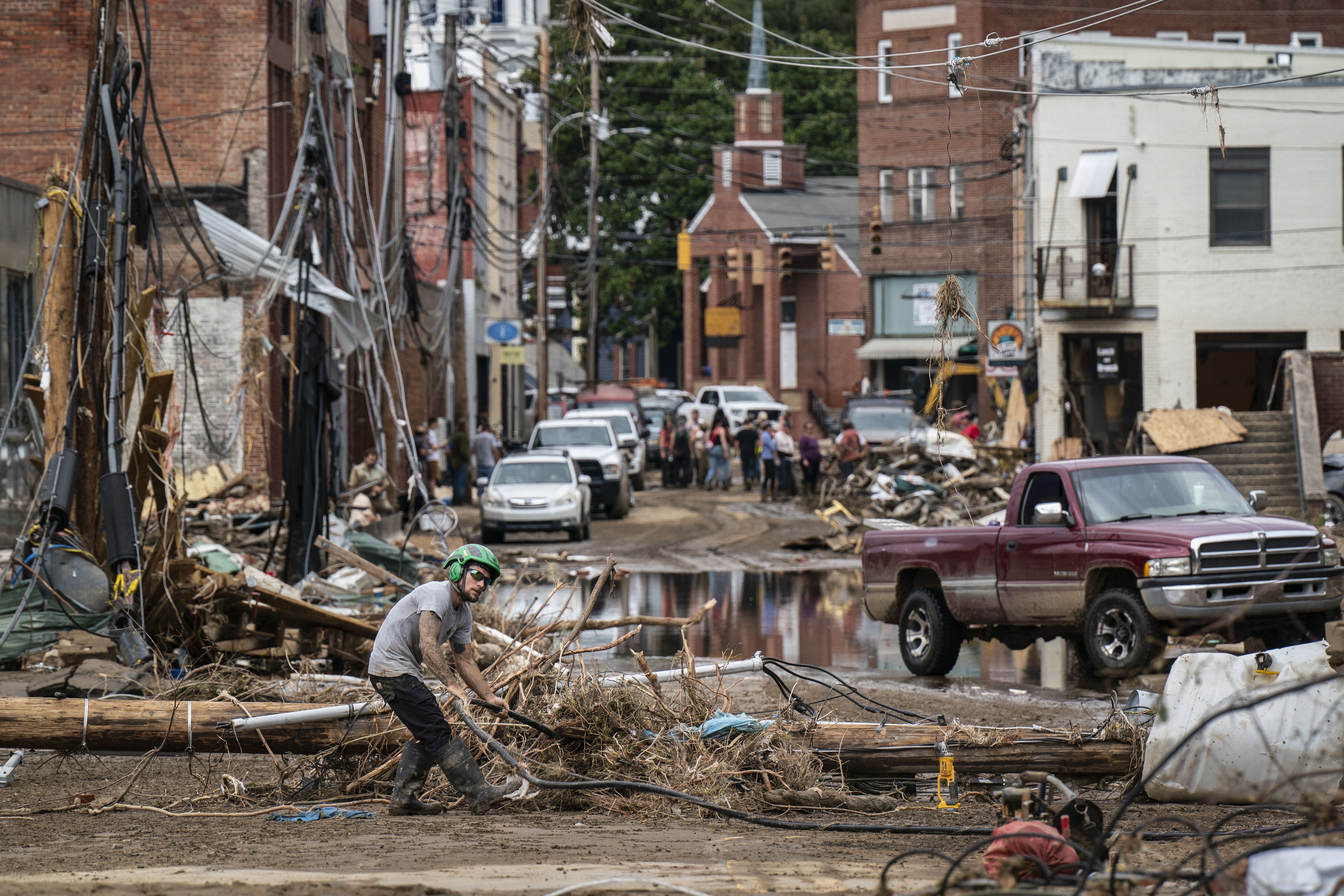 destruction in Marshall, NC after Tropical Storm Helene