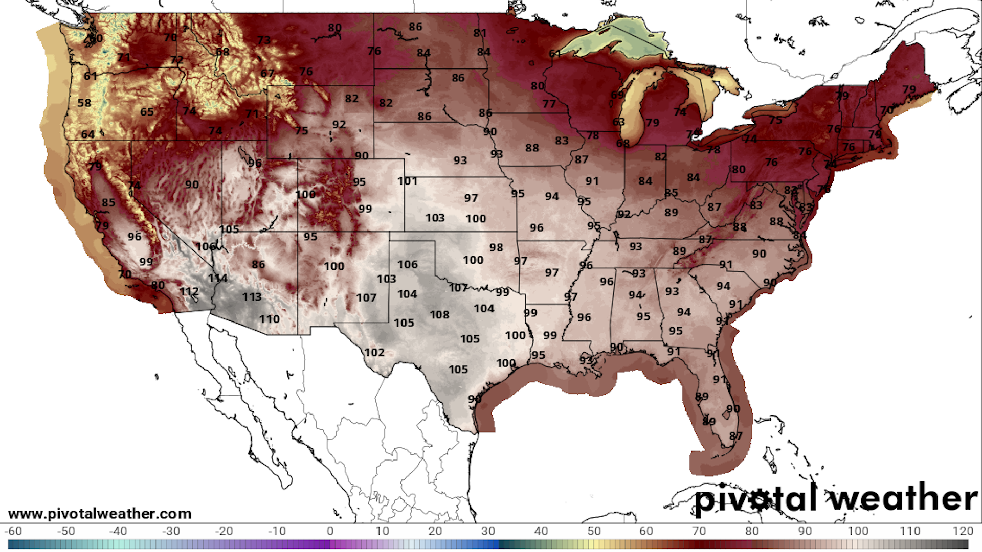 Forecast high temperatures on Sunday June 12, 2022.