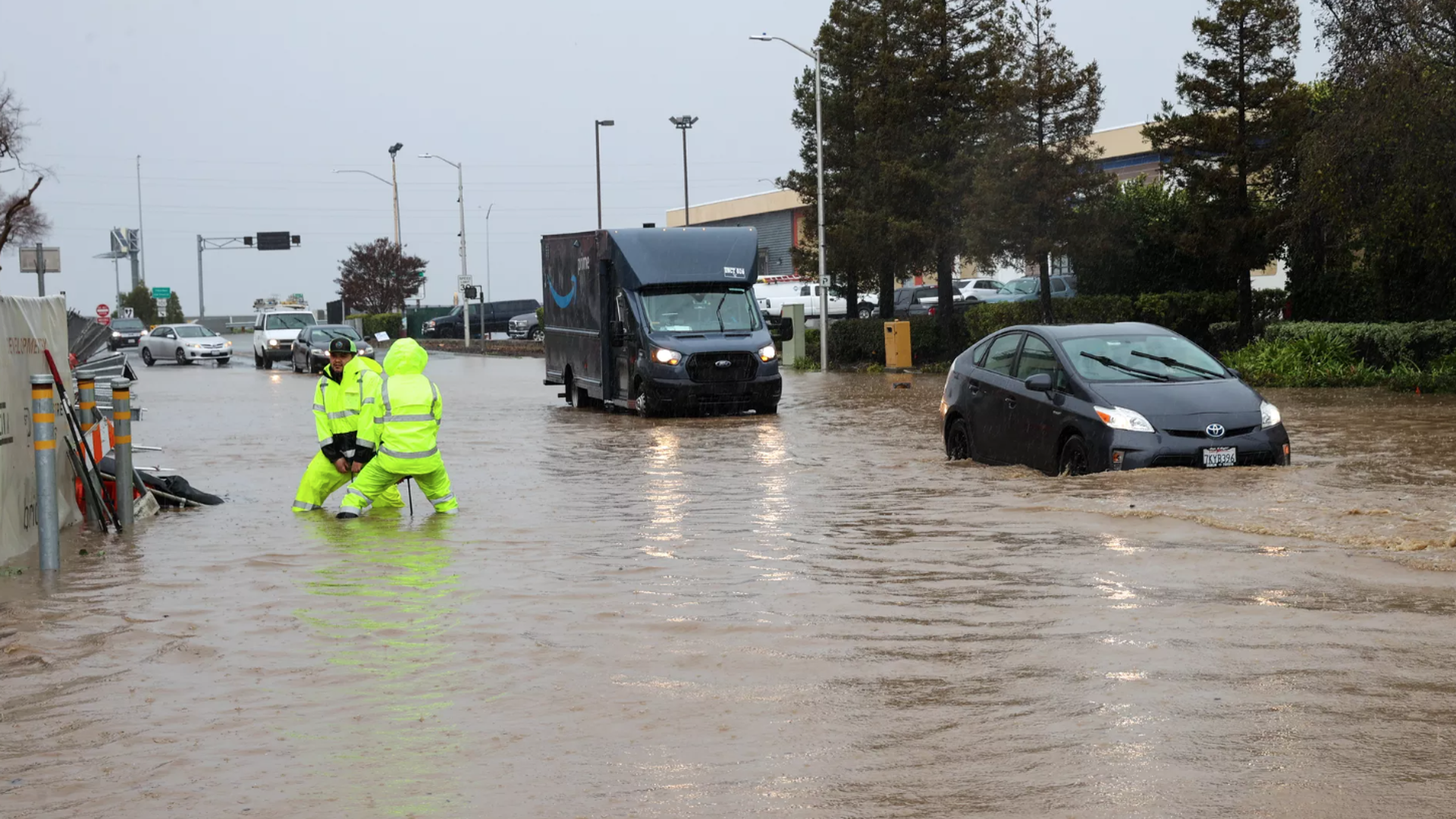 A rainstorm causes flash flooding in San Carlos, California on Dec. 31, 2022.
