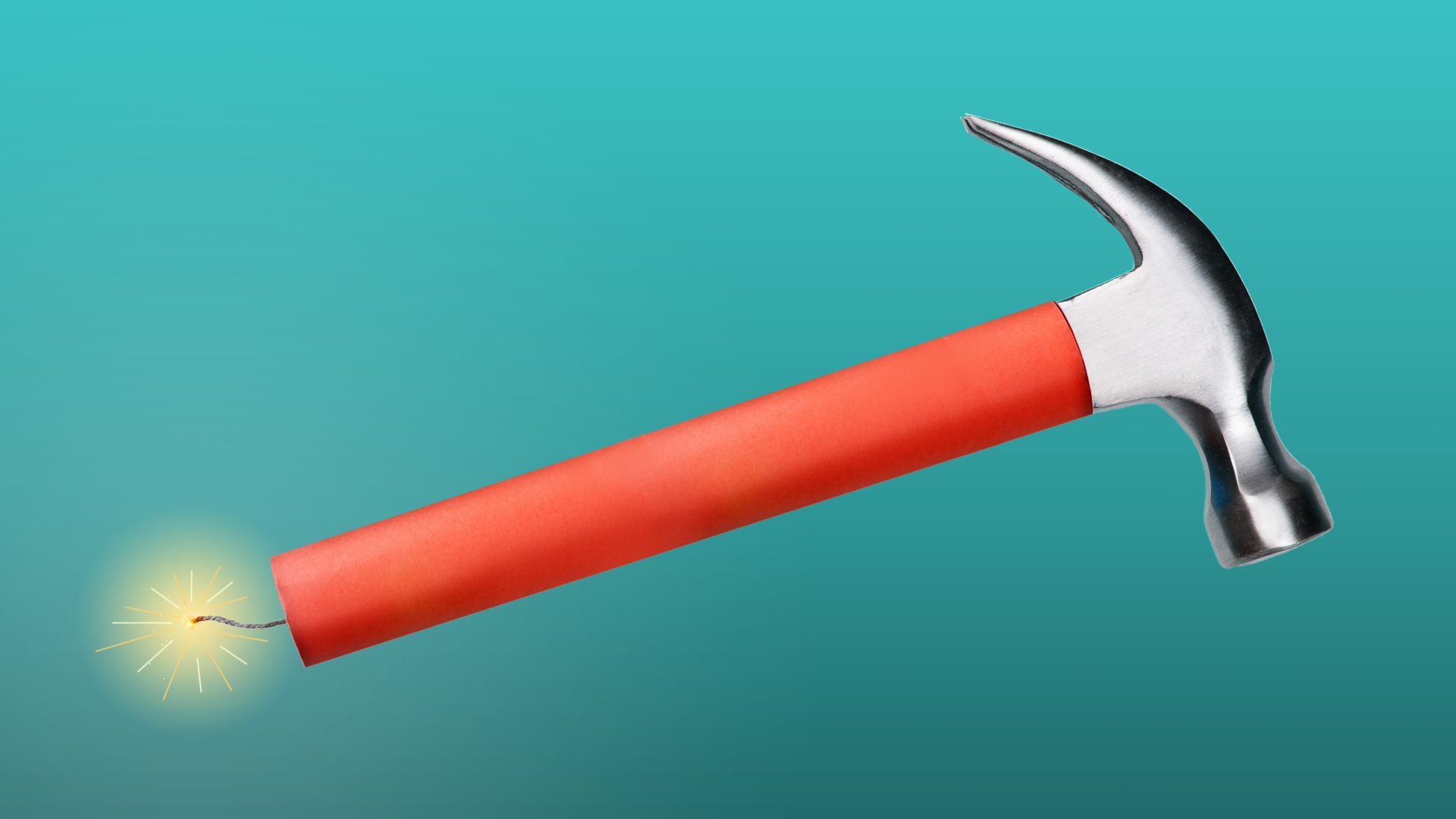 Illustration of a hammer with a handle made from dynamite 