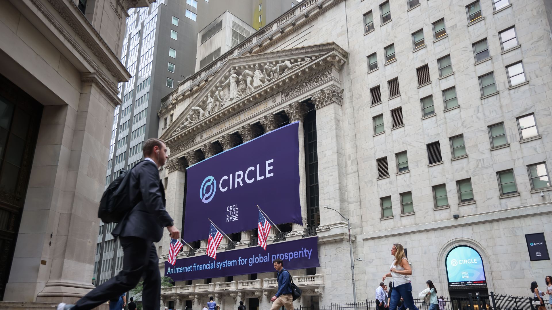 NYSE with Circle logo on IPO day