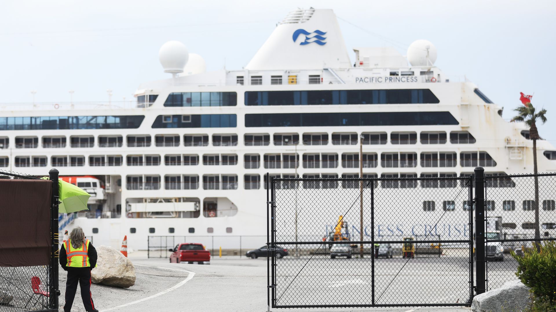 The Pacific Princess cruise ship is shown docked at the Port of Los Angeles