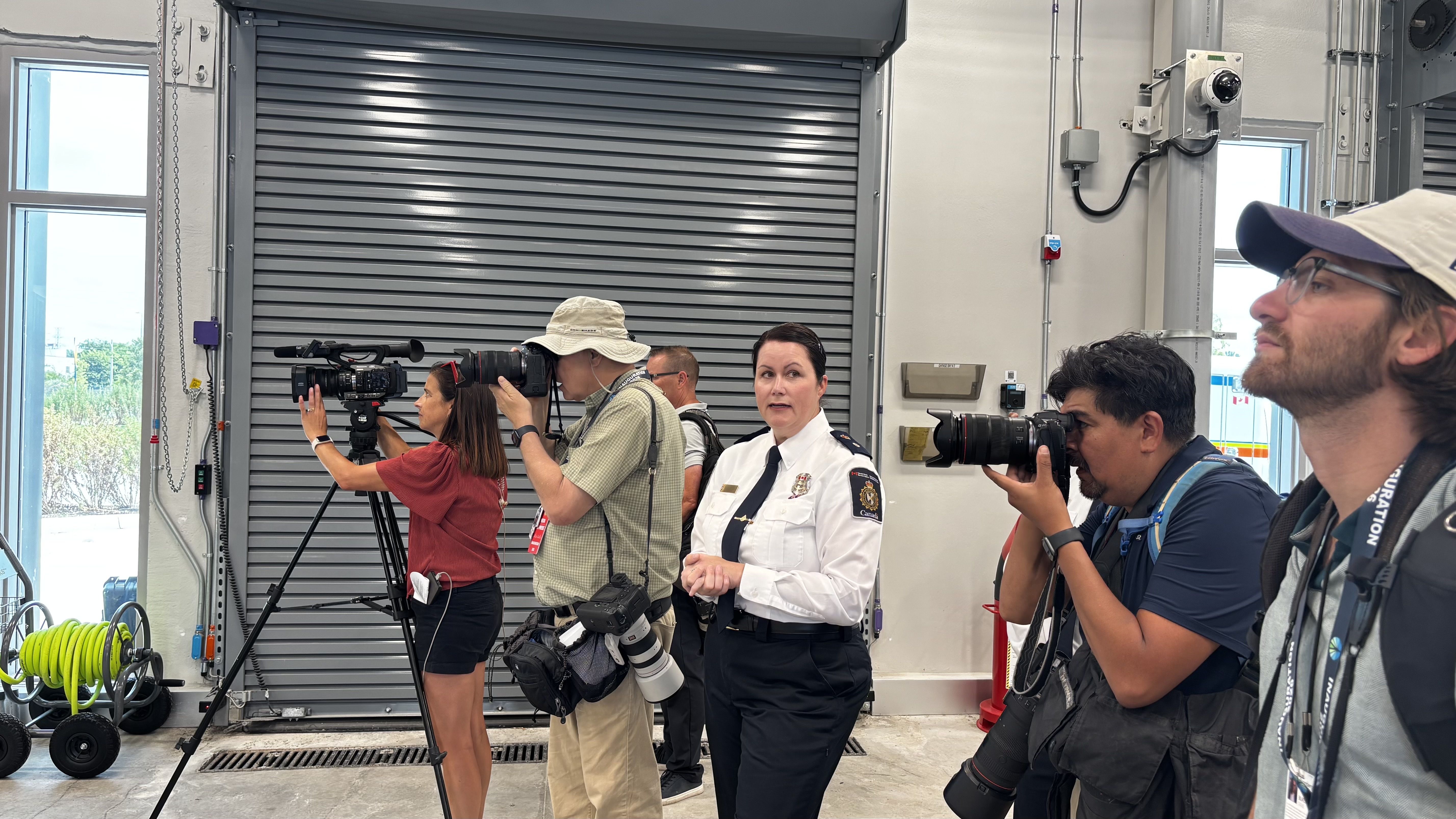 Canada Border Services Agency district director Sydney Kale gives a media tour of new bridge facilities.