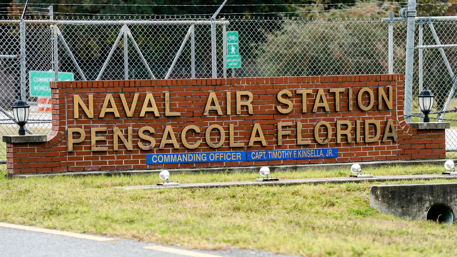 An entry sign at pensacola naval air station.