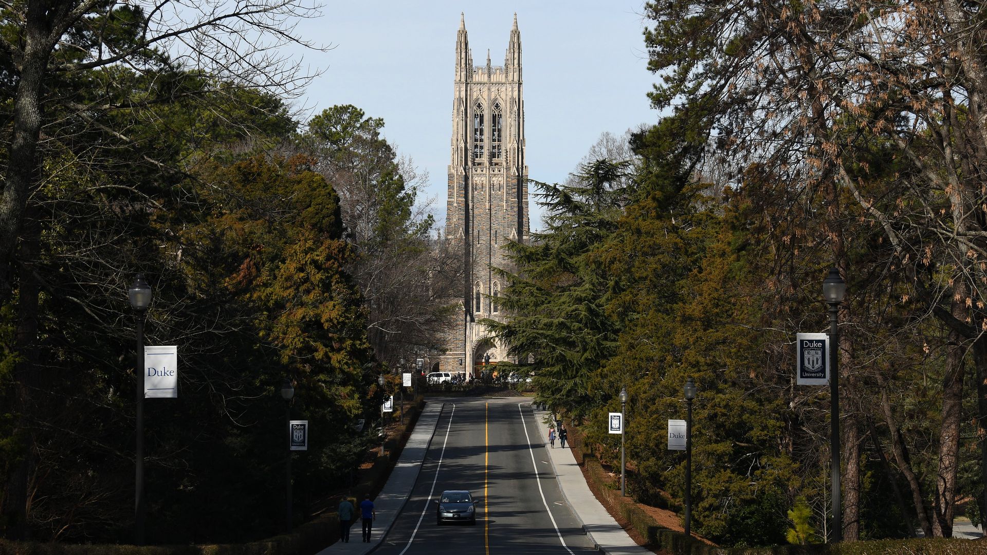 Beautiful long entrance to Duke University, with the chapel at the end