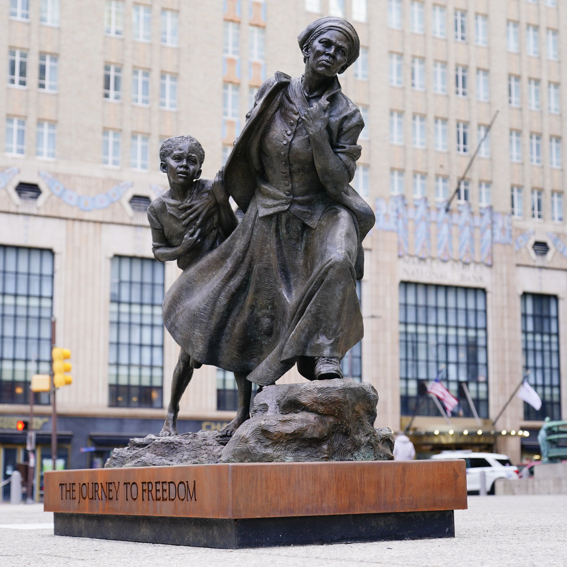 A statue of Harriet Tubman created by Wesley Wofford, outside of Philadelphia City Hall on Jan. 18. 