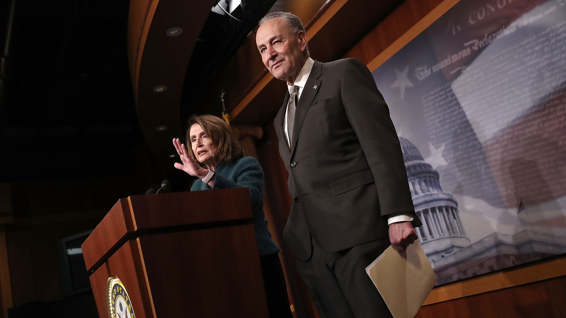  Senate Minority Leader Chuck Schumer (D-NY) and House Minority Leader Nancy Pelosi (D-CA)