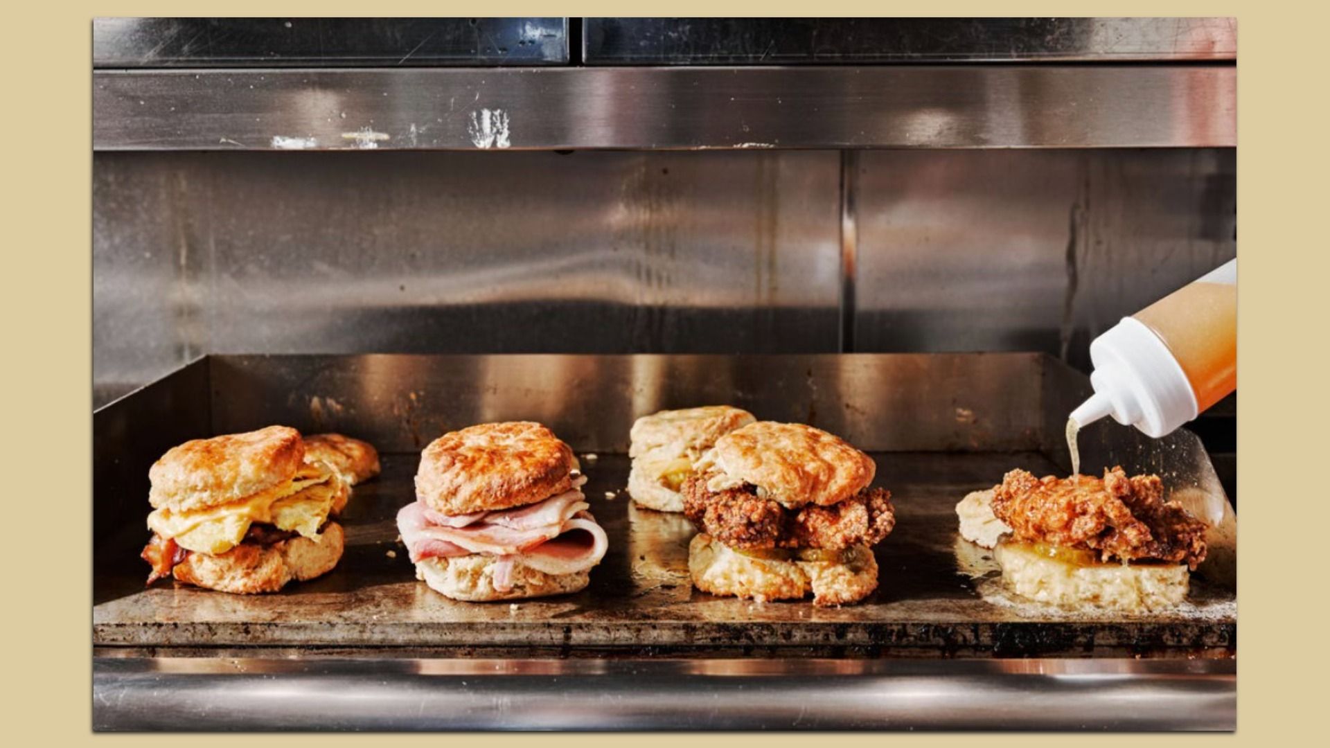 Bomb Biscuit sandwiches sit on top of a stove.
