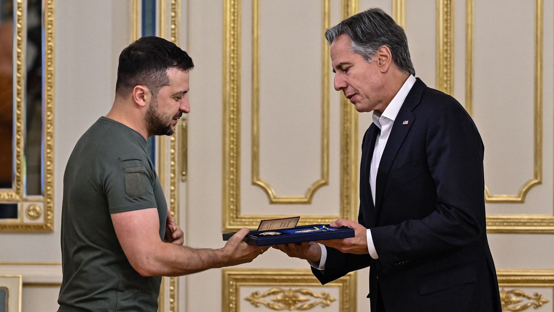 Ukrainian President Volodymyr Zelensky with Secretary of State Antony Blinken in Kyiv on Sept. 8.