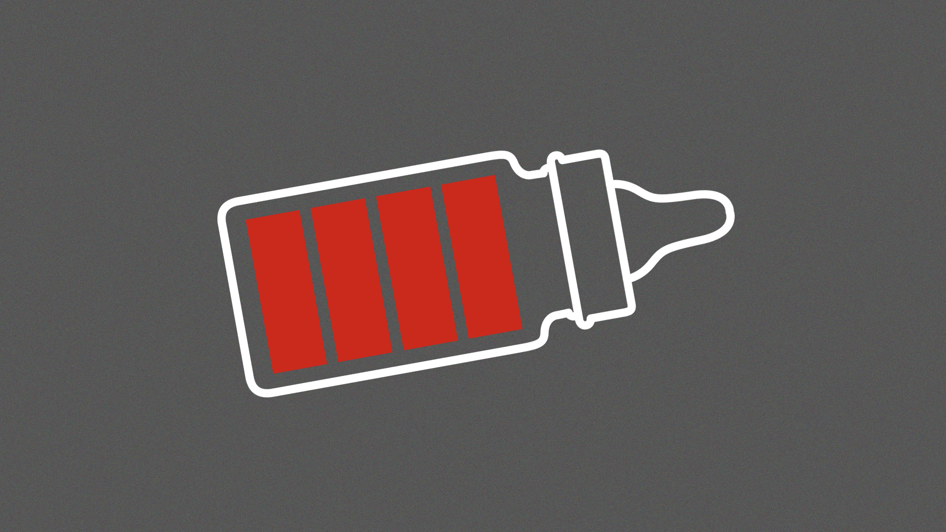 Illustration of a baby bottle with red battery bars decreasing.