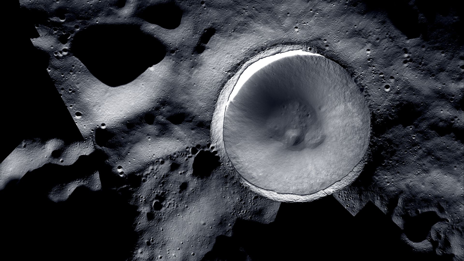 A composite image of the Shackleton Crater at the lunar south pole.