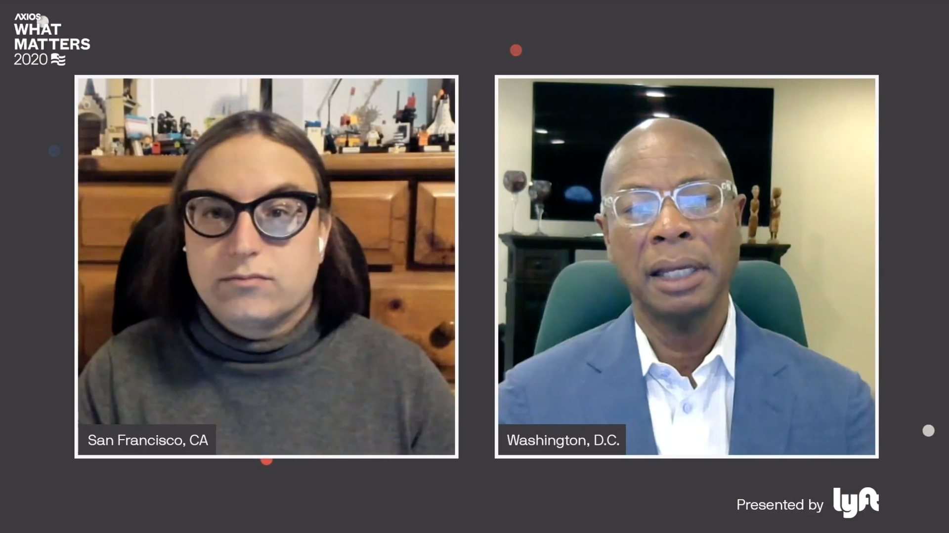 Photo: Axios' Ina Fried and National League of Cities CEO Clarence Anthony. Courtesy of Axios Events. 