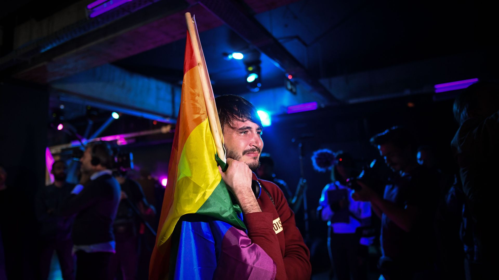 A member of the LGBT community gets emotional before results of referendum to stipulate that marriage is between a man and a woman. Photo: Daniel Mihailescu/ AFP/Getty Images