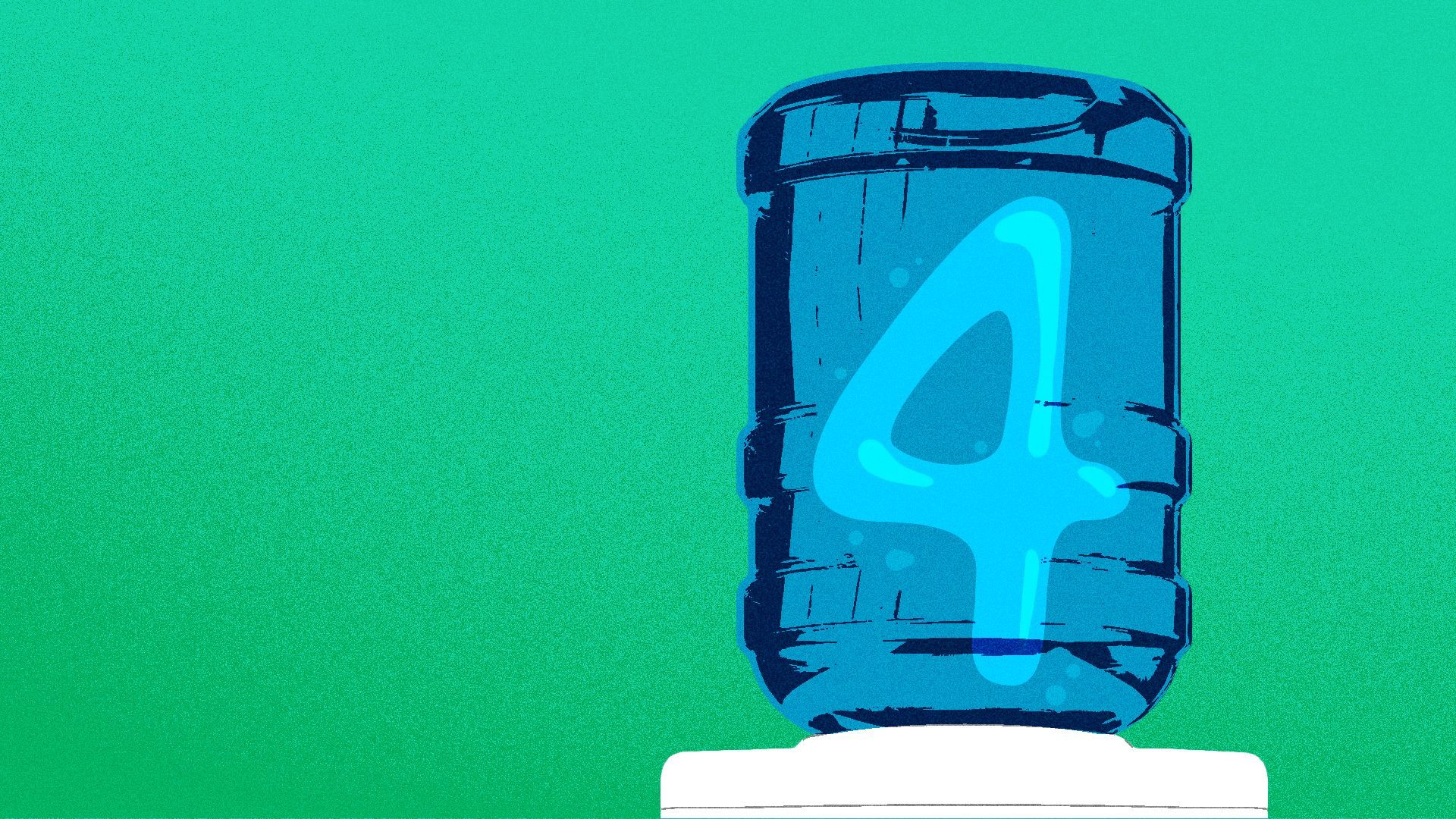 Illustration of a number "4" in a water cooler. 