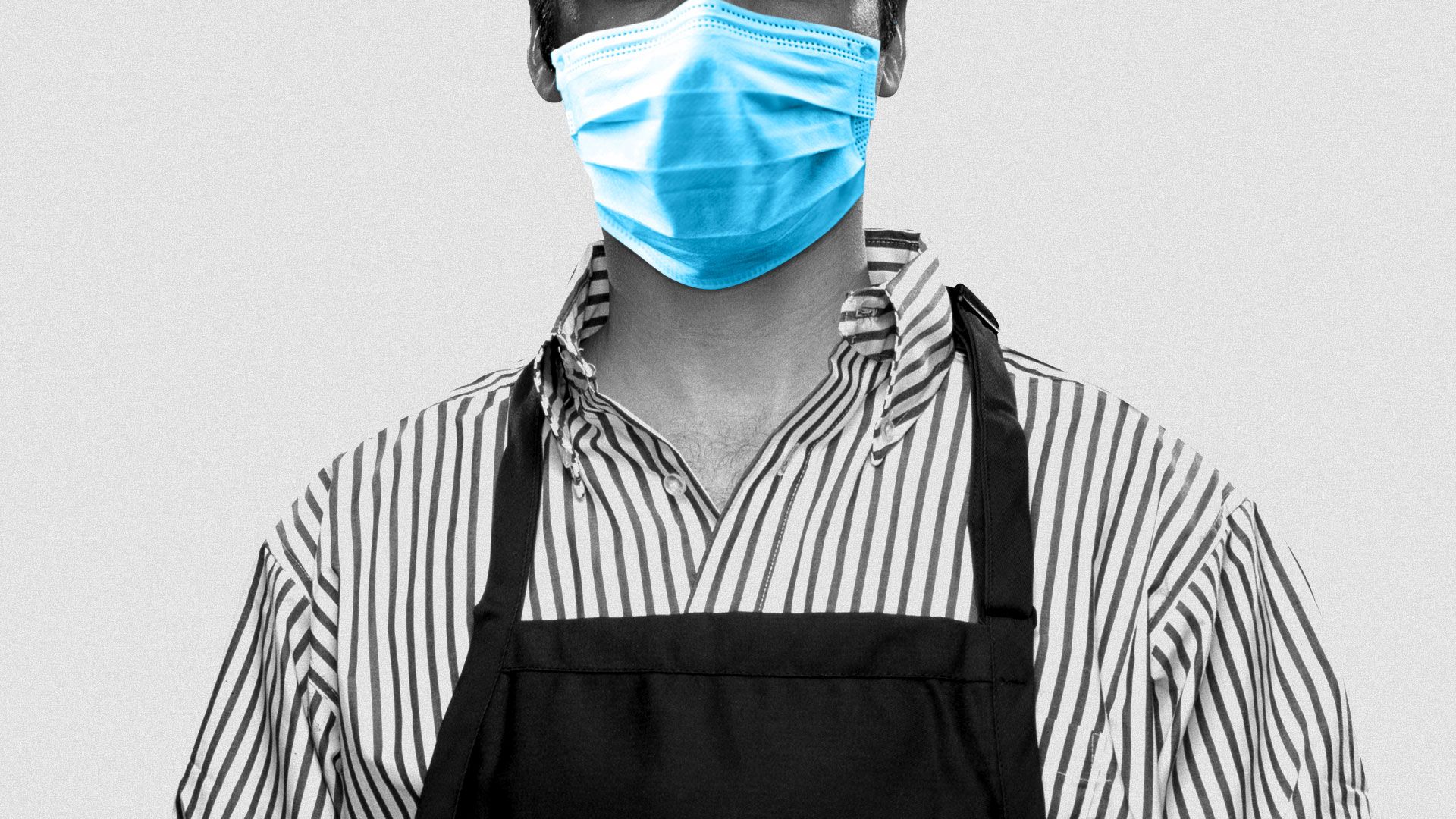 Illustration of fast food worker with a face mask.