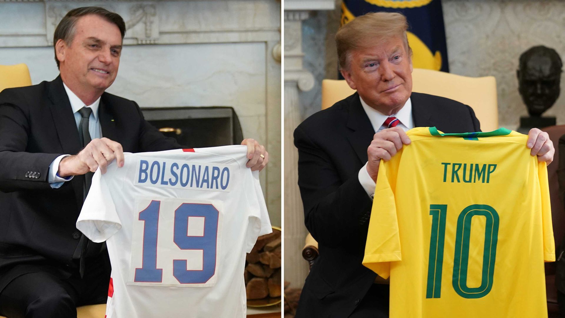 The two exchanged soccer jerseys in the Oval Office yesterday. (Chris Kleponis/Pool/Getty Images)