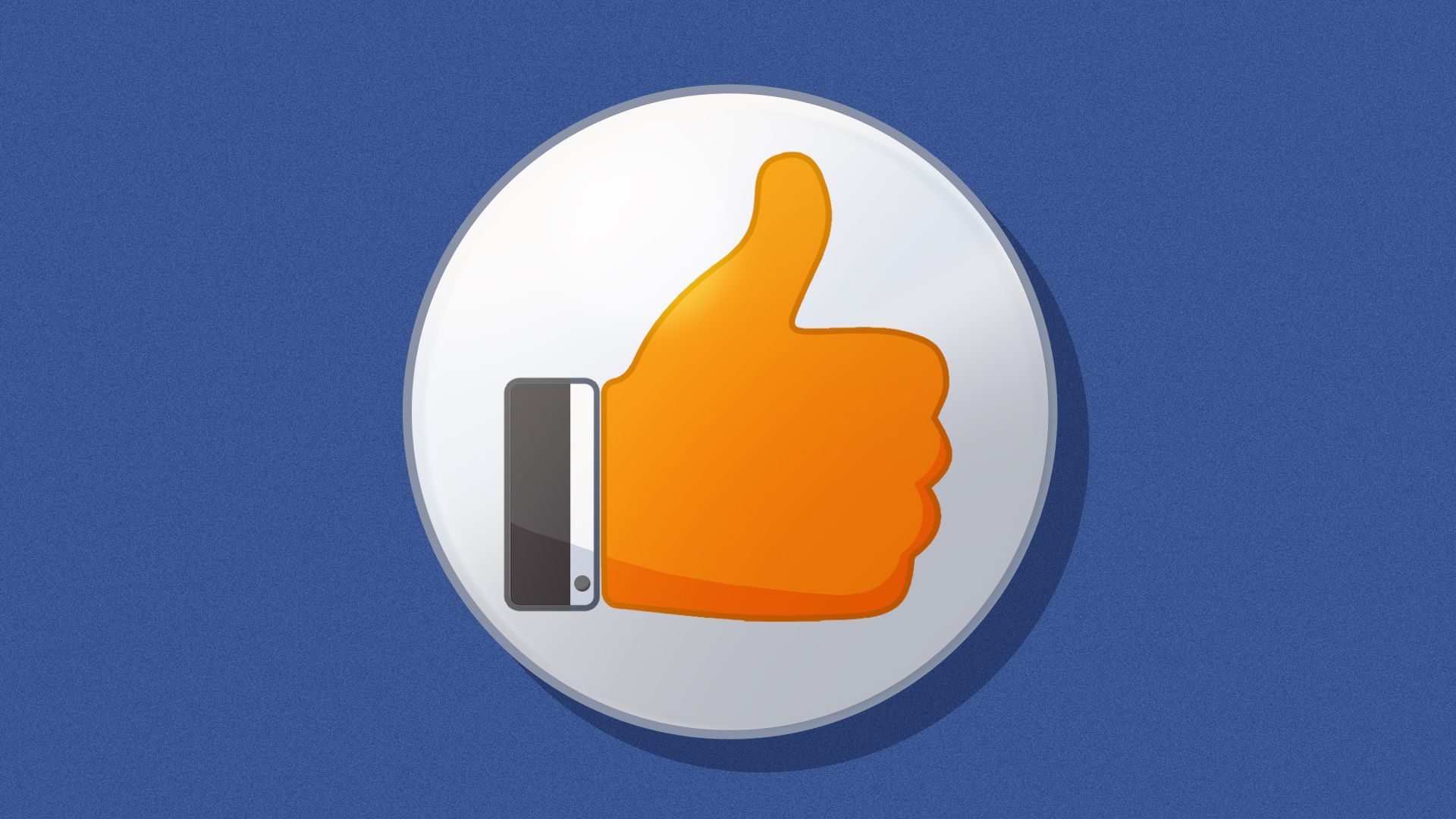 Illustration of a thumbs up "like" button resembling President Trump's hand