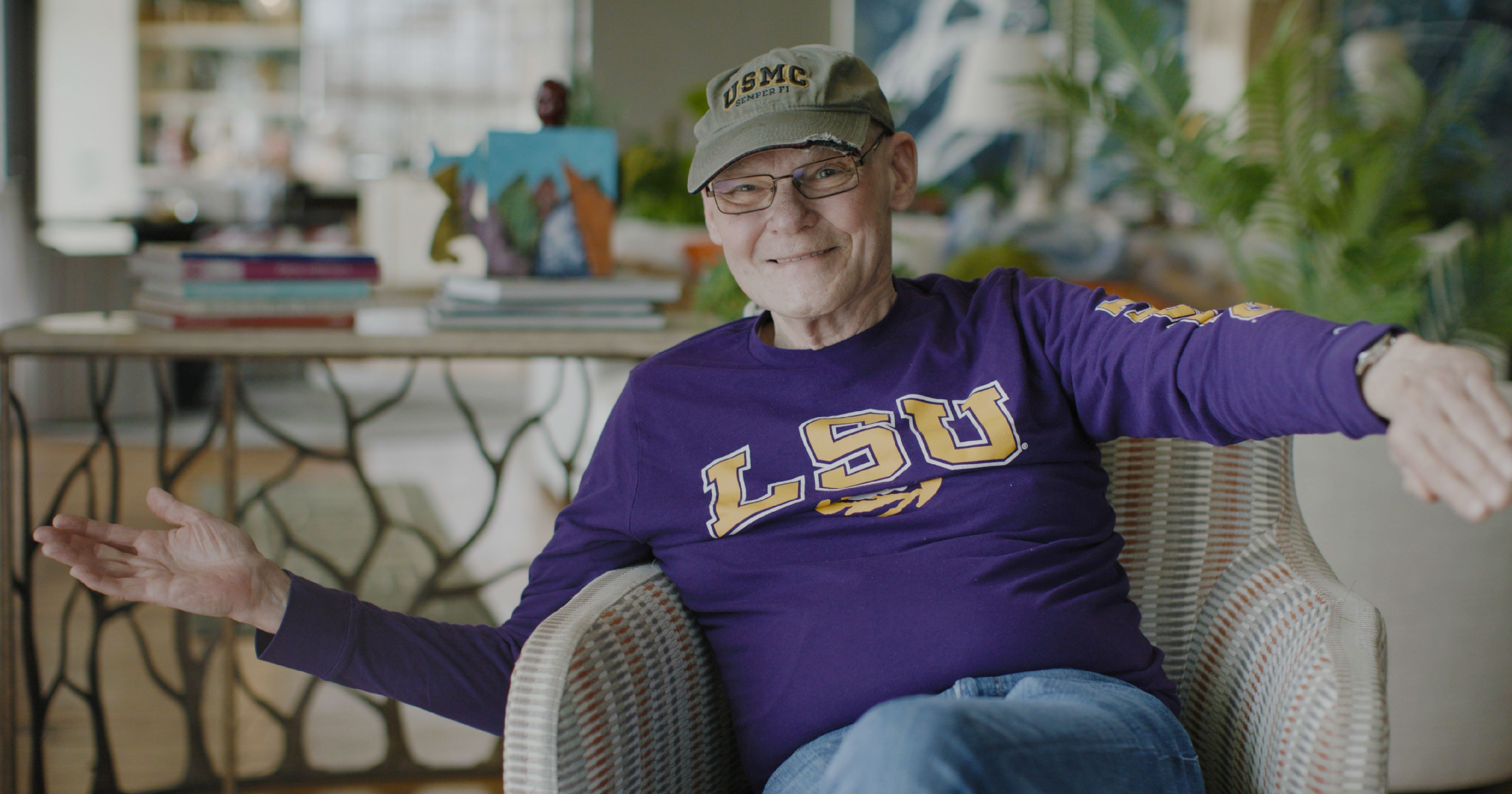 Carville in an LSU T-shirt