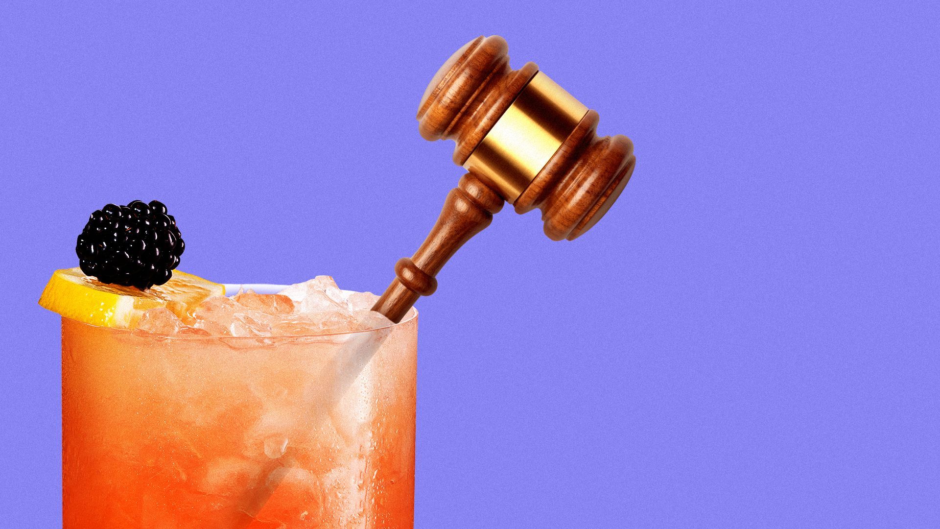 Illustration of a gavel in a cocktail.
