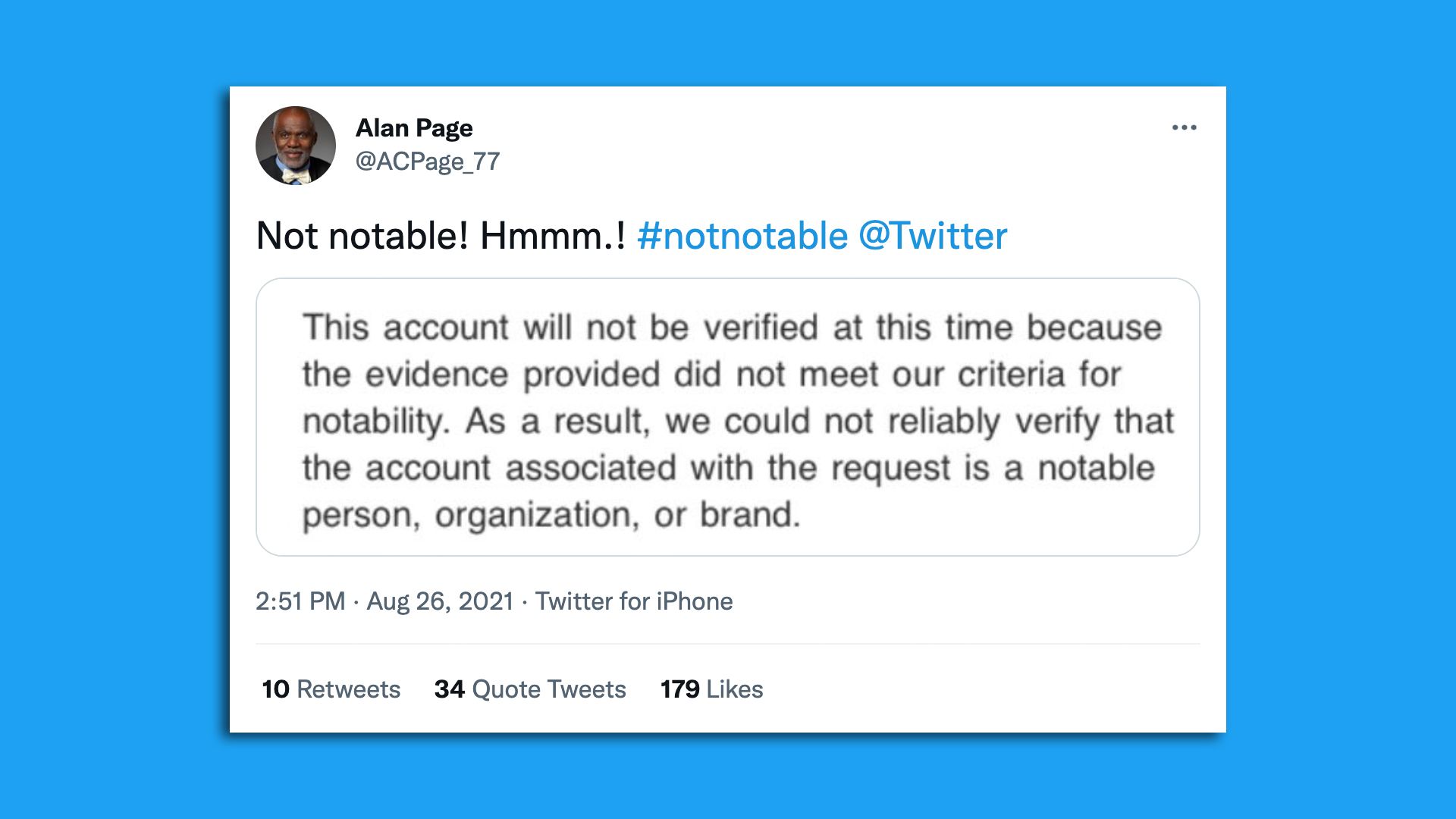 A tweet by Alan Page