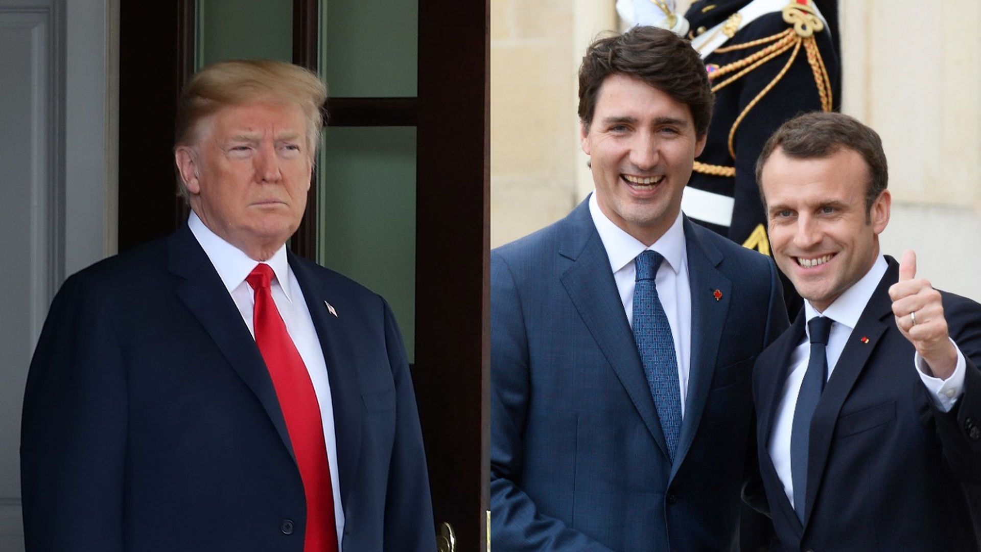President Trump, and Justin Trudeau with Emmanuel Macron.