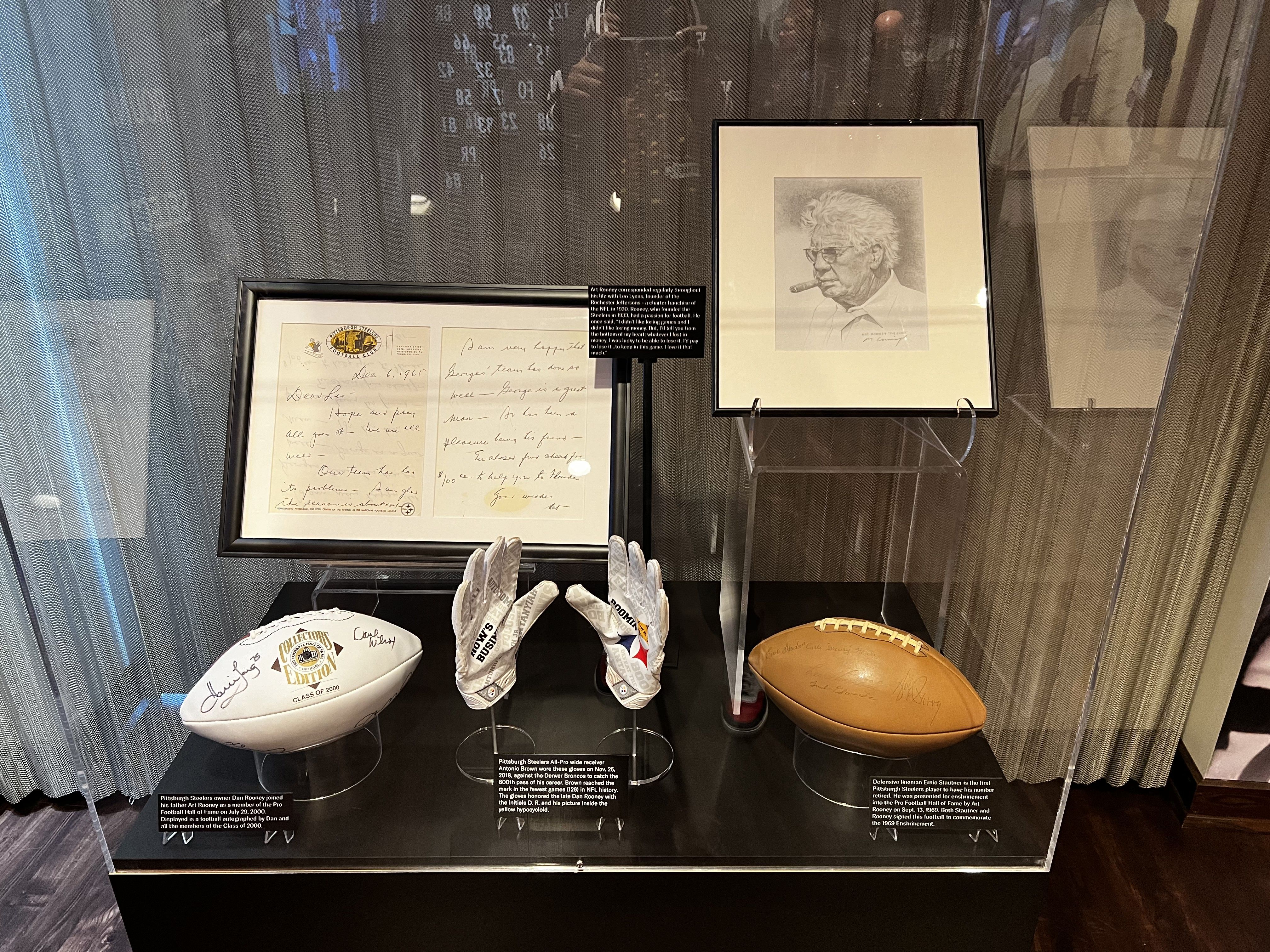 Artifacts at the Steelers exhibit in Canton. 