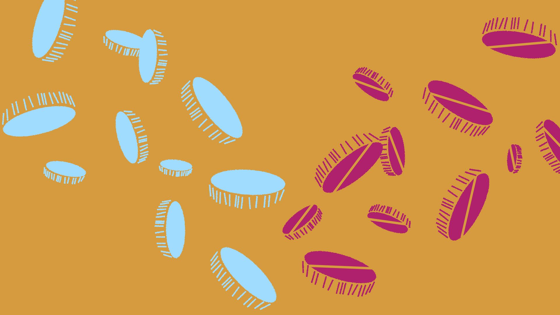 Illustration of falling pills and coins