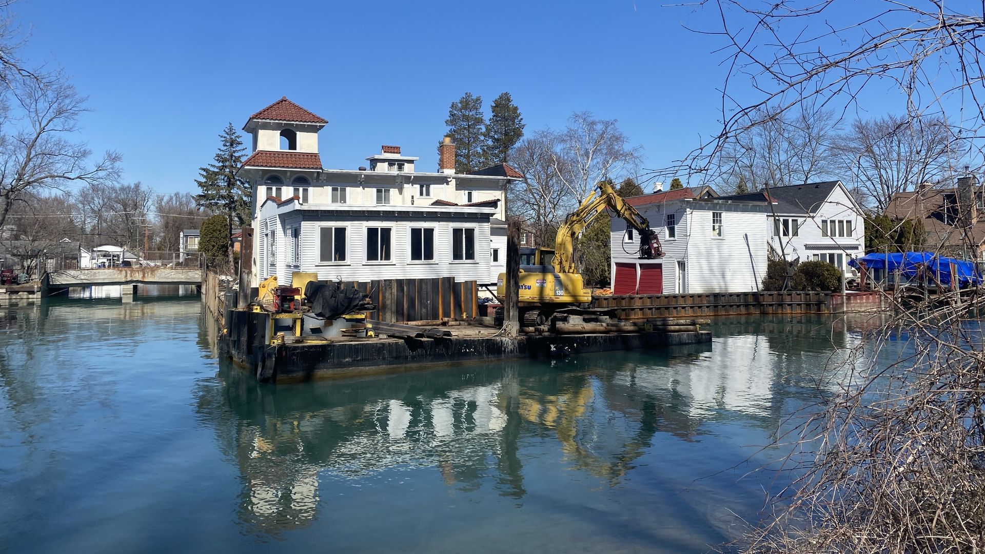 Construction work goes on along the Jefferson Chalmers canals.
