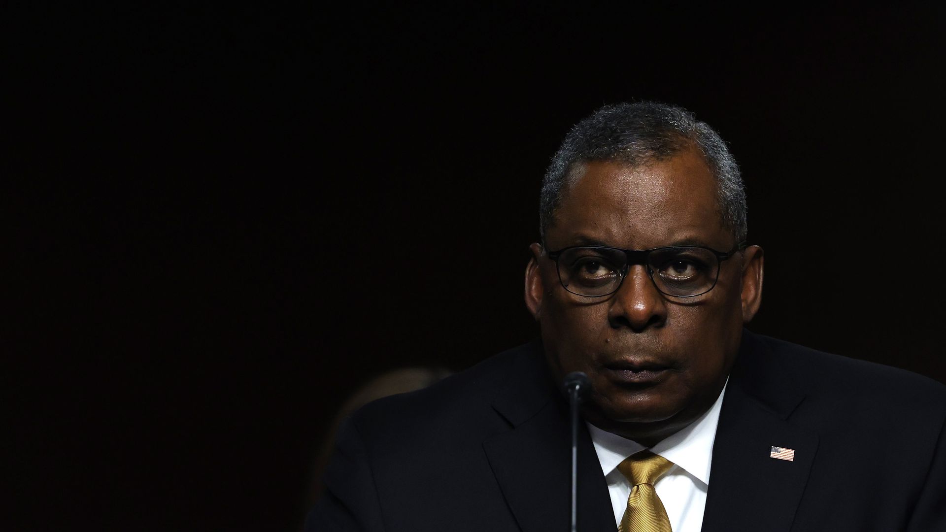 Secretary of Defense Lloyd Austin listens during a hearing with the Senate Armed Services Committee on Capitol Hill on June 10