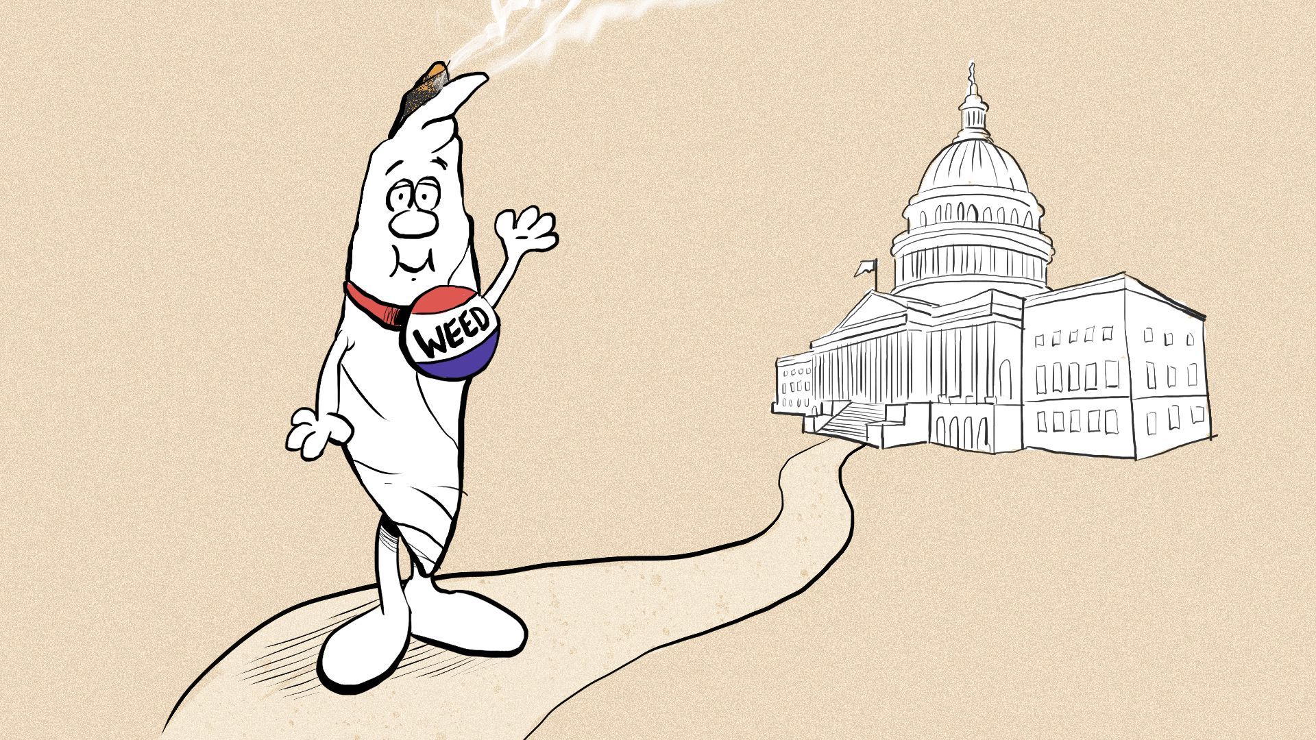 Illustration of a cartoon joint on a path to the Capitol Building 