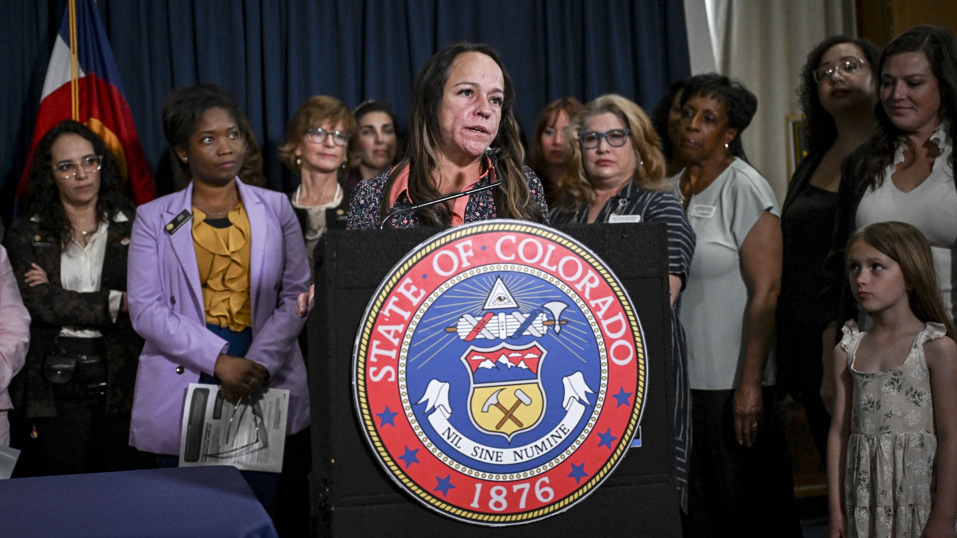Sen. Faith Winter speaks at the Colorado State Capitol on April 24, 2025. Photo: Aaron Ontiveroz/The Denver Post via Getty Images
