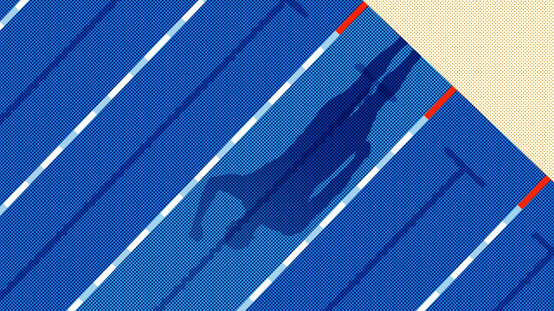 Illustration of a shadow of Michael Phelps being cast over a swimmer pool