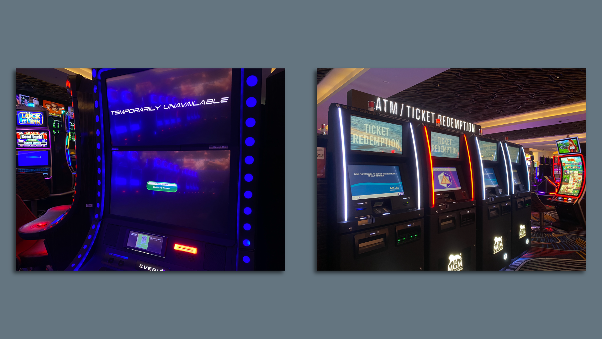 photos of downed slot machines and ATM at MGM National Harbor