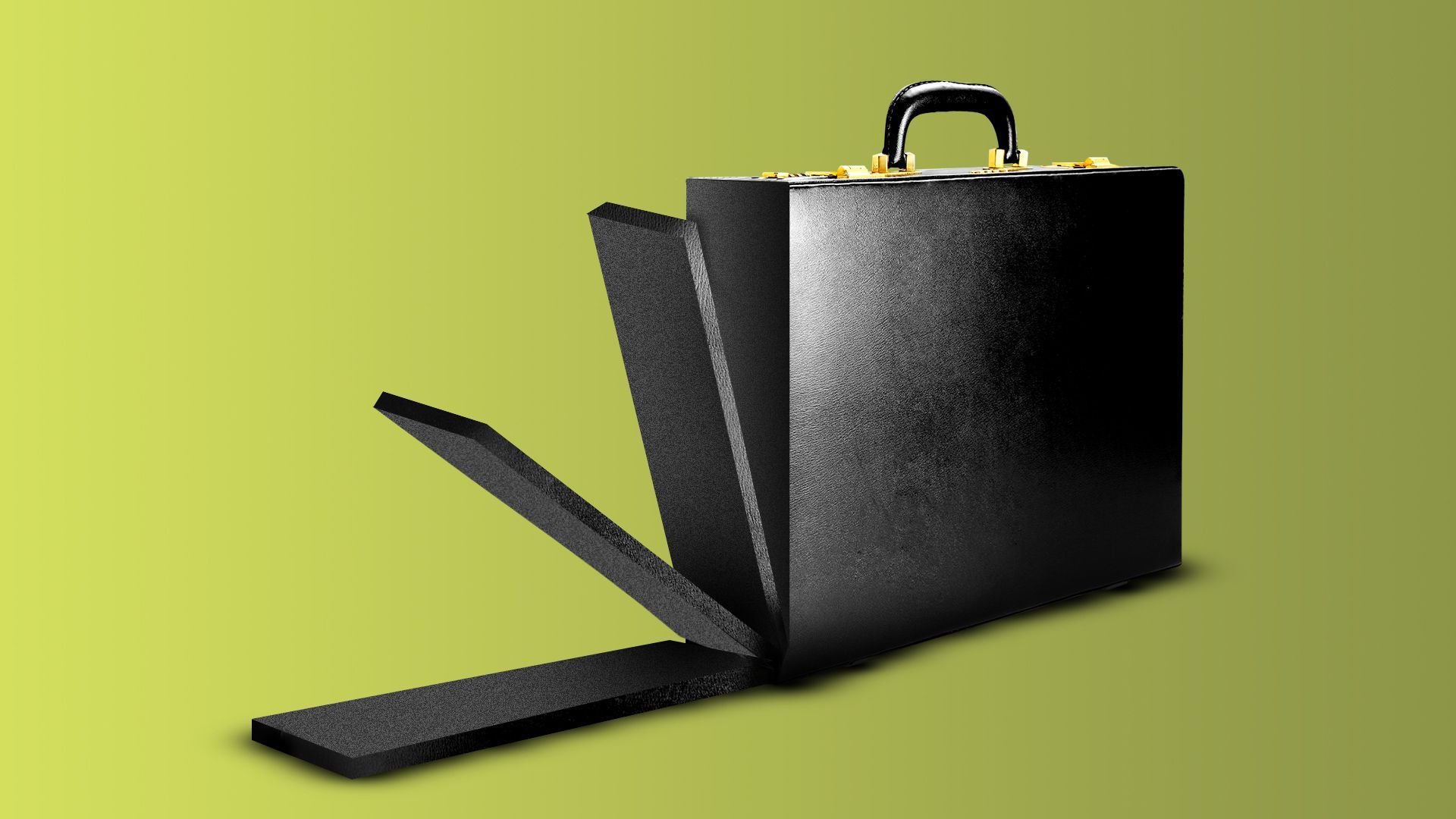 Illustration of a briefcase with slices coming off. 