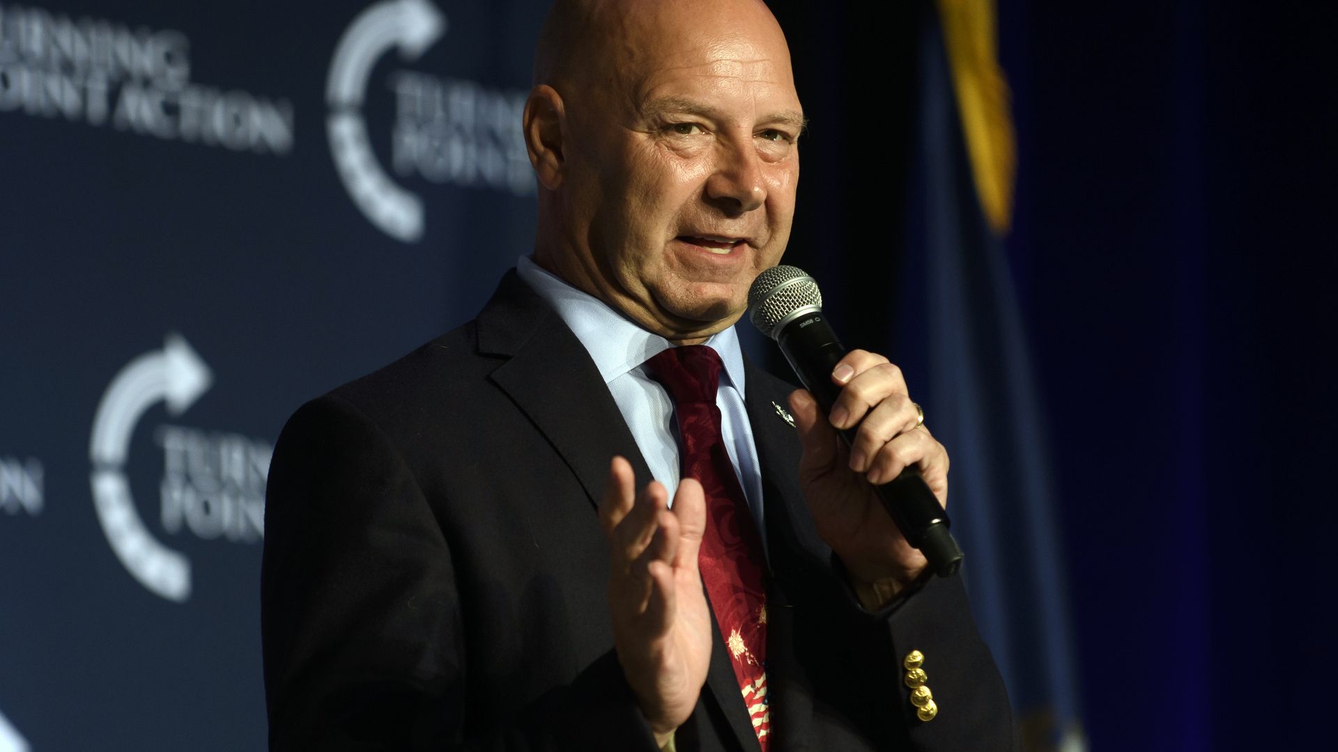 Pennsylvania Republican gubernatorial candidate Doug Mastriano speaks.