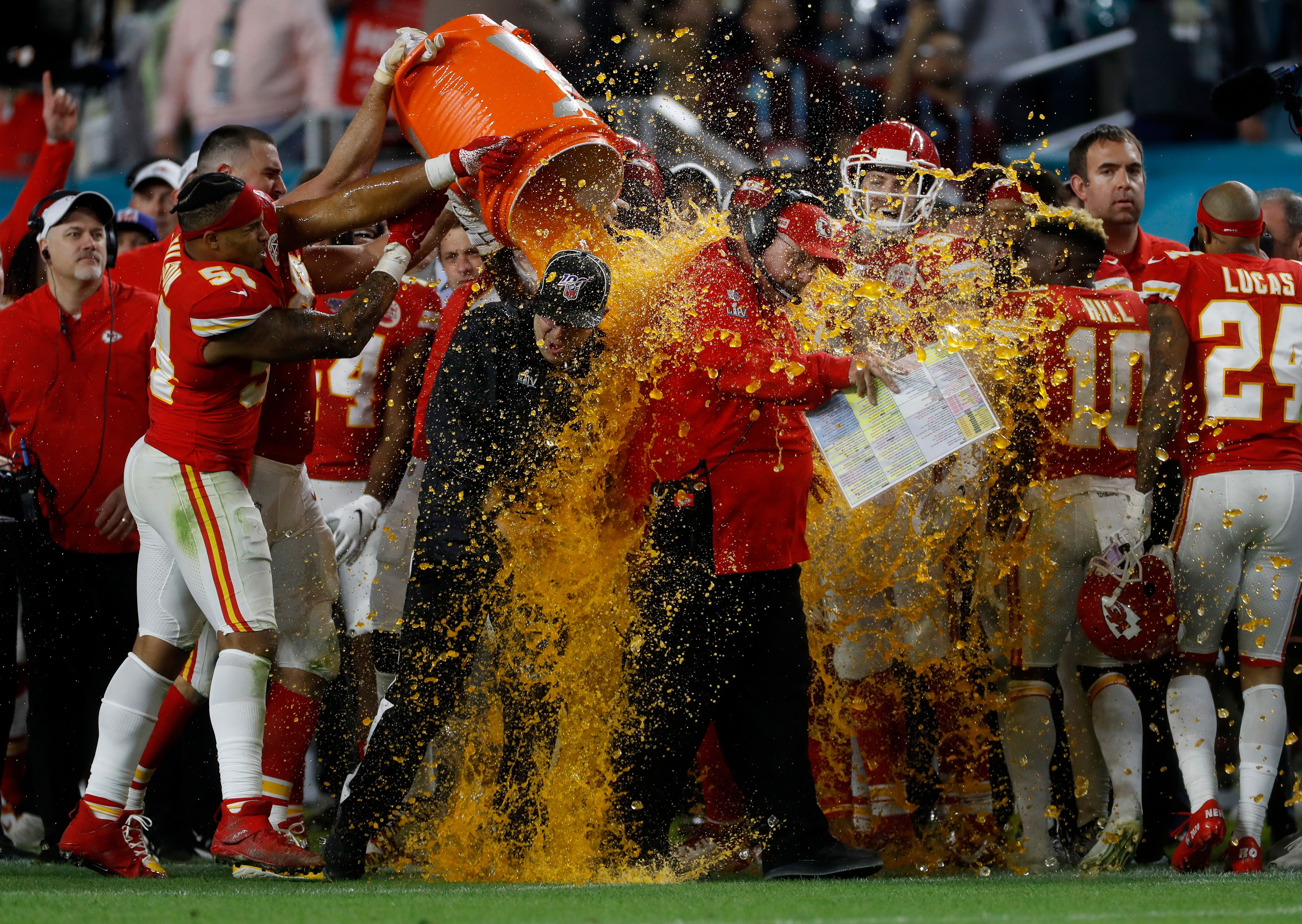 Andy Reid getting a Gatorade bath