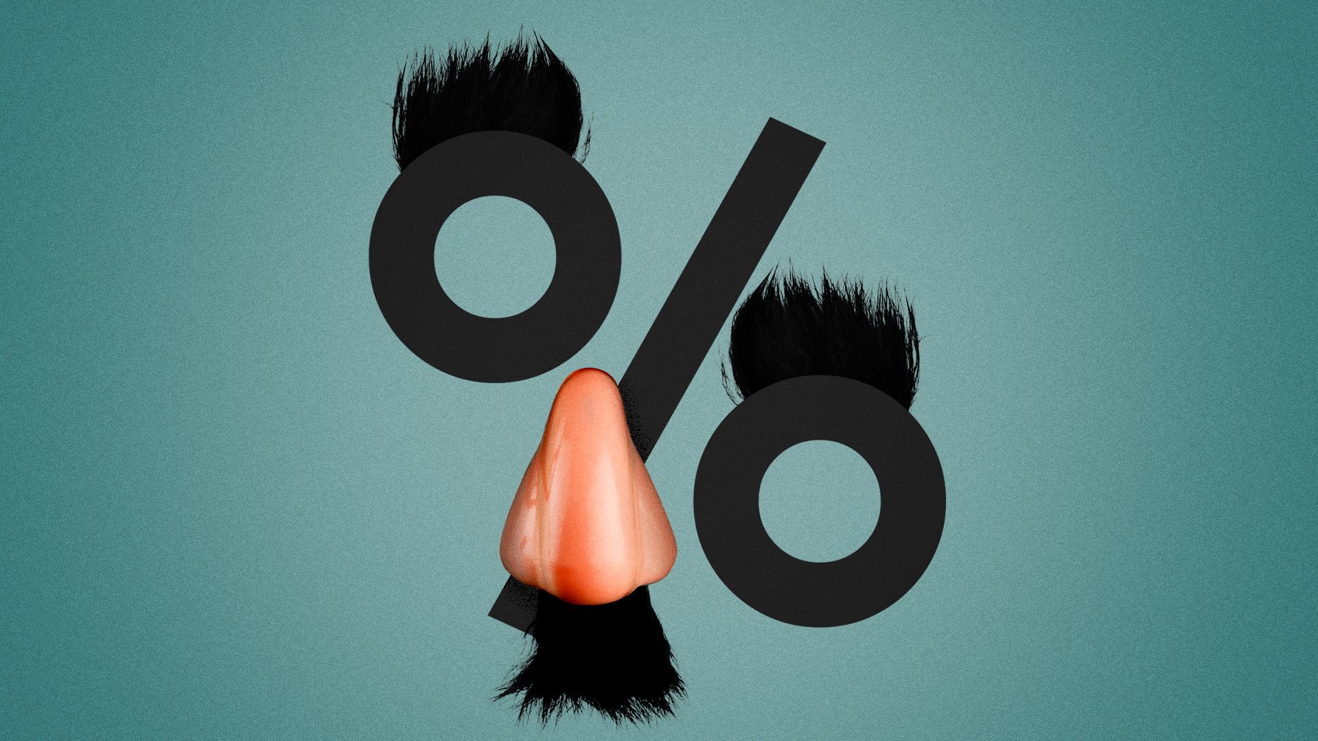 Illustration of a percentage symbol wearing a Groucho Marx disguise mask. 