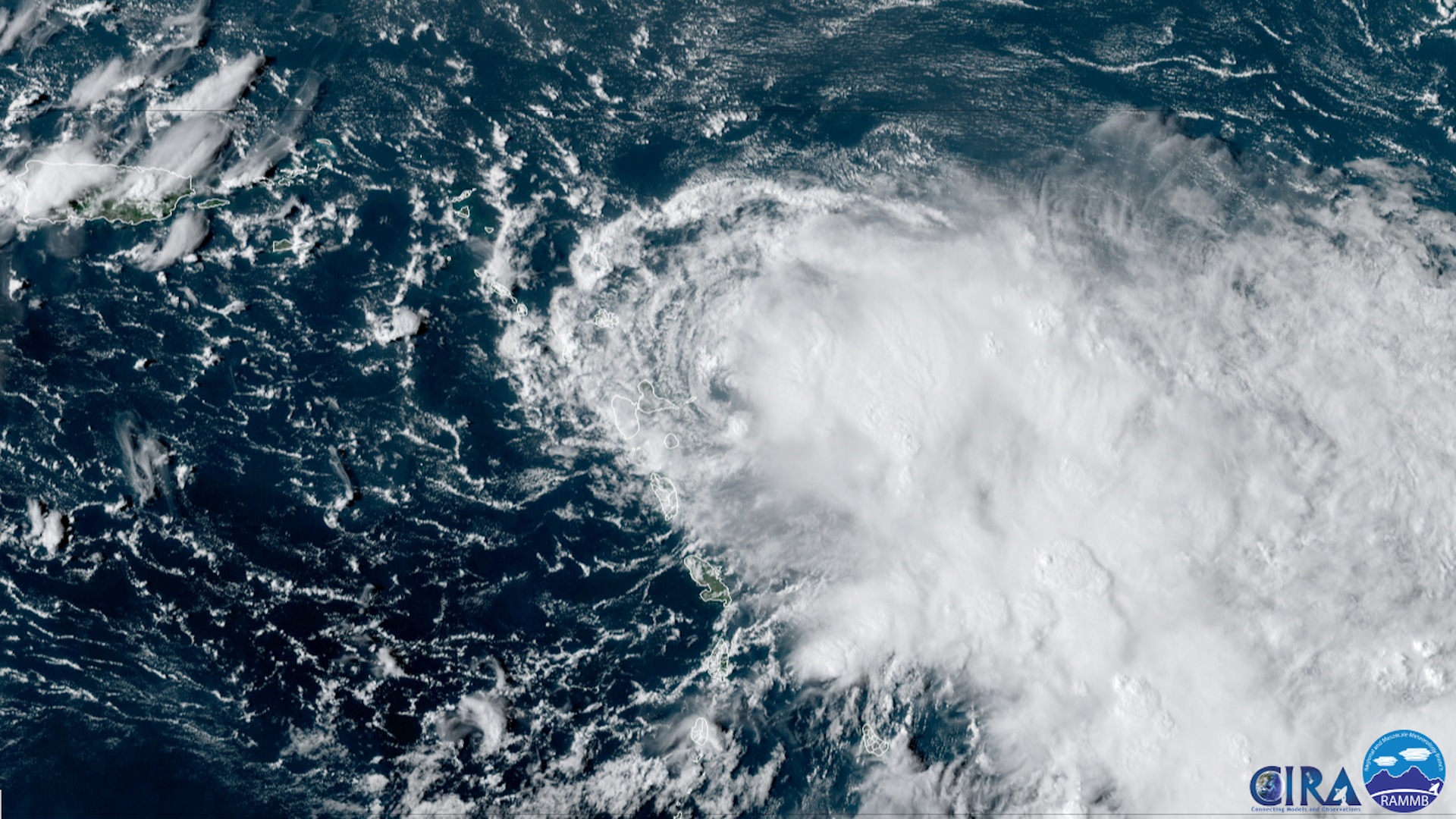 Satellite image showing Tropical Storm Fiona nearing the French island of Guadeloupe. 