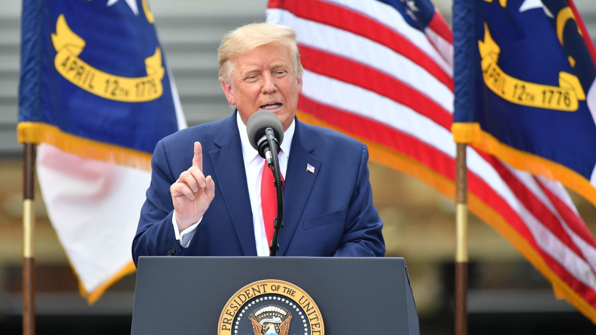  President Trump makes a speech at the U.S.S. Battleship North Carolina in Wilmington to commemorate the 75th Anniversary of the end of World War II