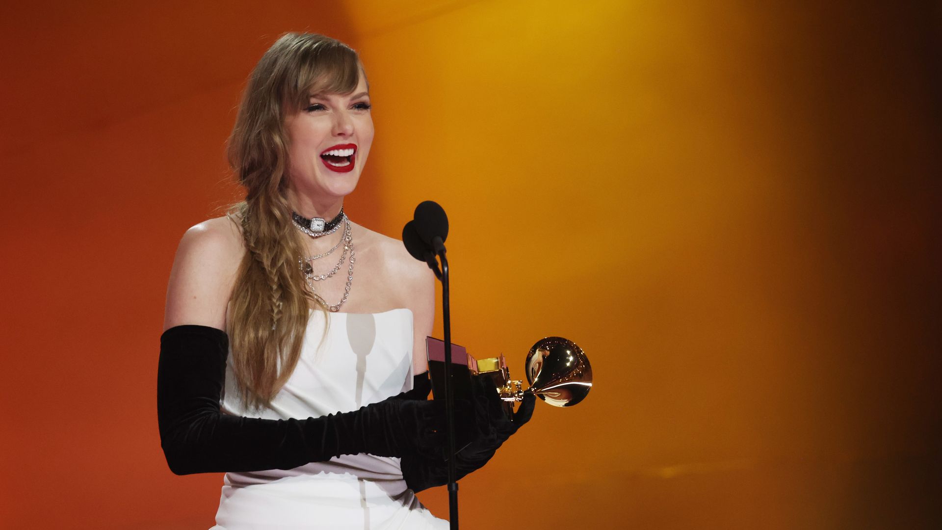 Taylor Swift accepts the Best Pop Vocal Album award for “Midnights” onstage during the 66th GRAMMY Awards at Crypto.com Arena on February 04, 2024 in Los Angeles, California. 