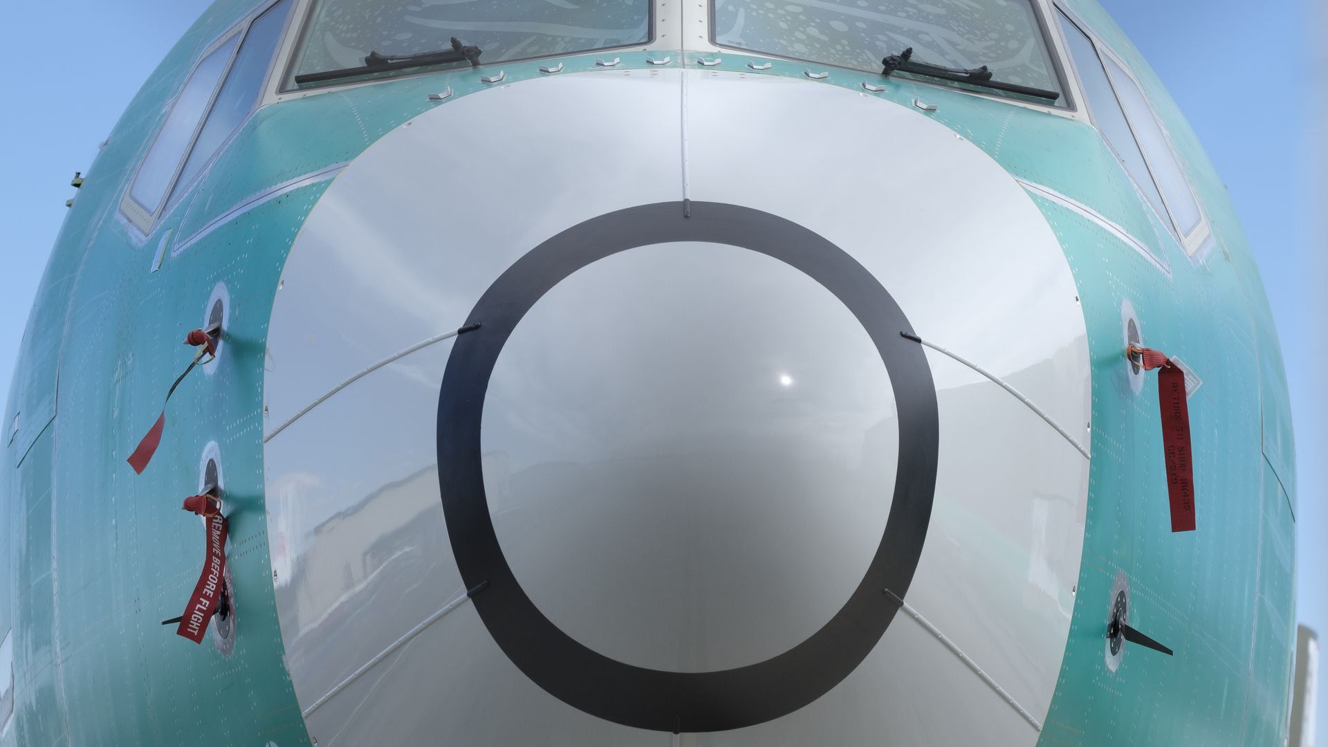 The front of a Boeing jet.